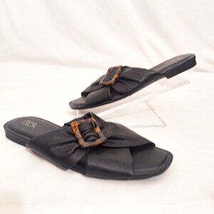 Nordstrom Rack CADENCE Black Slides 7.5M Sandals Shoes Tortoise Buckle